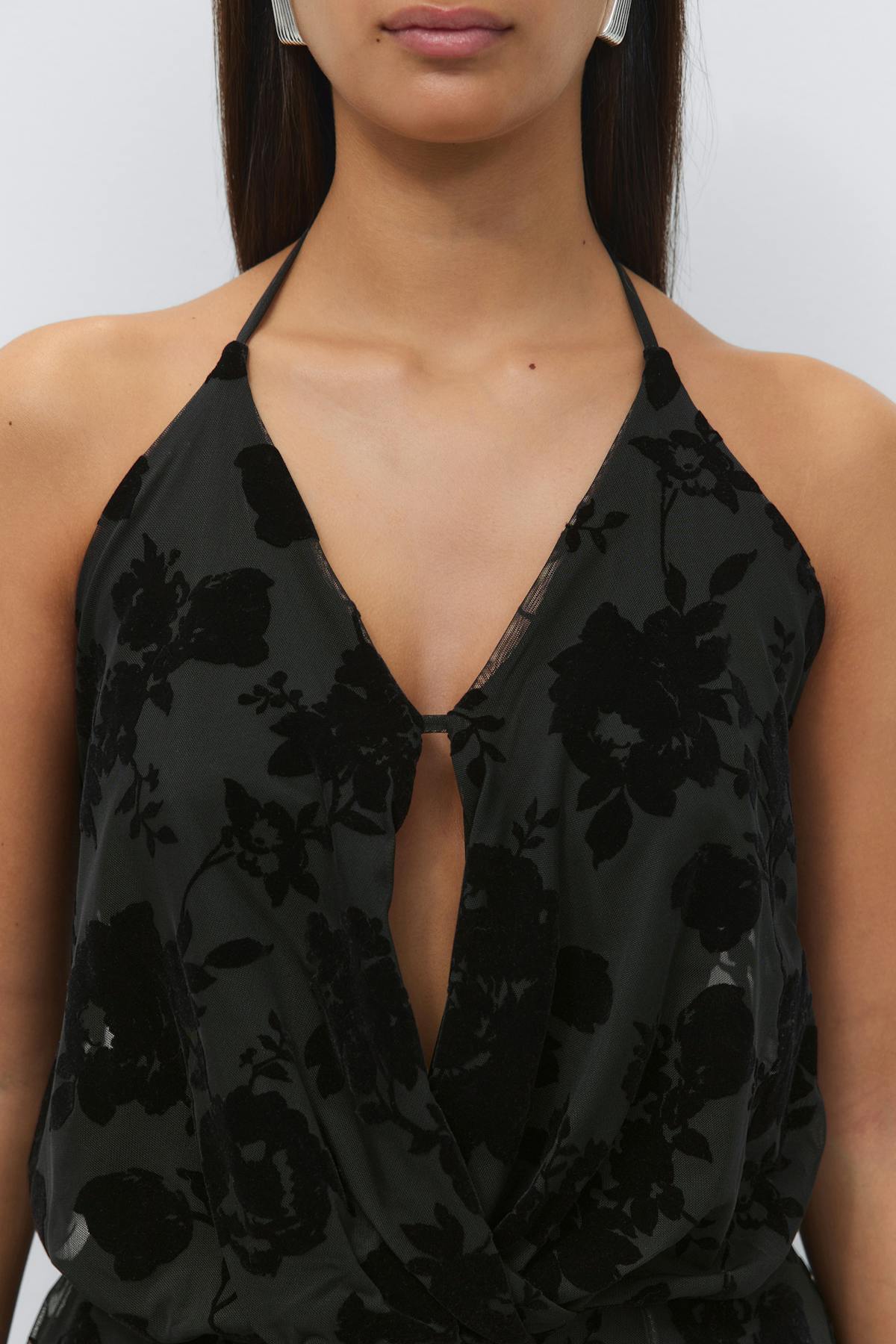 Floral halterneck top - Noir