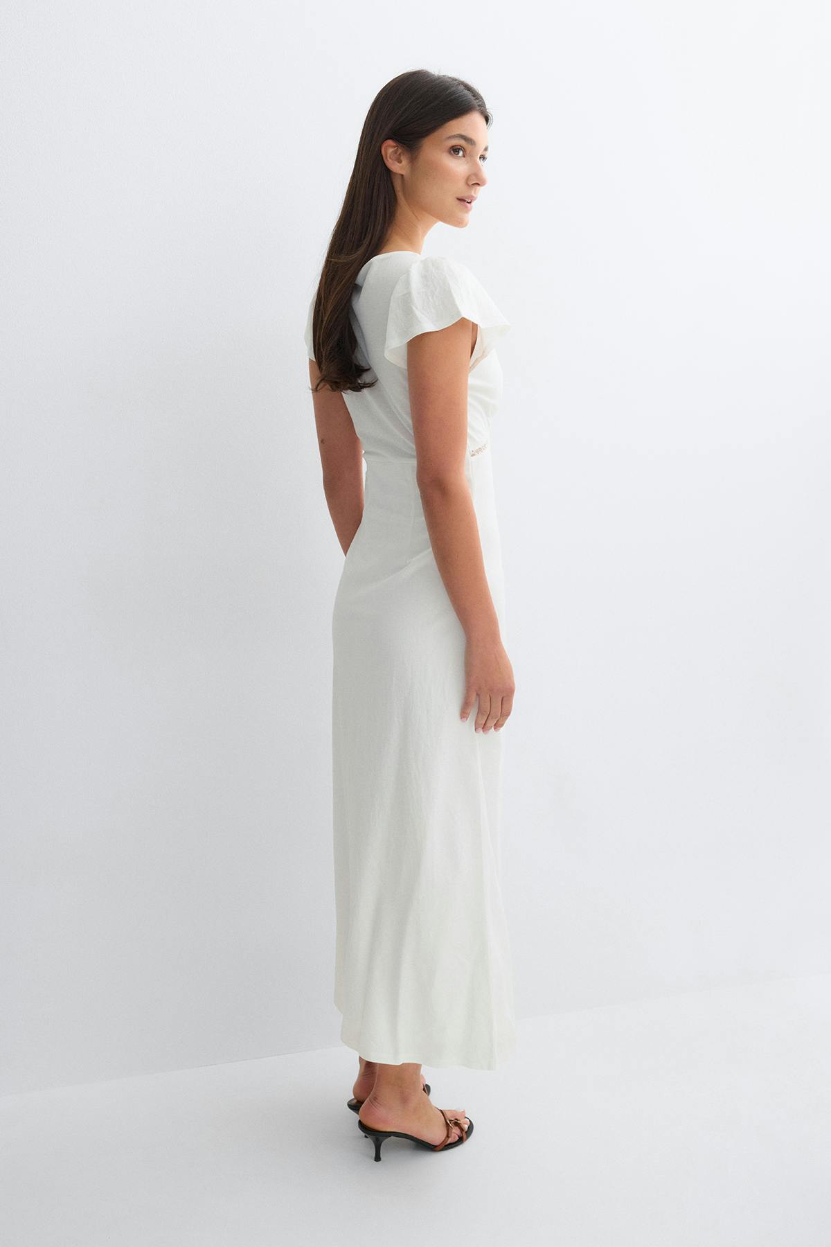 Lace detail midi dress - Blanc cassé