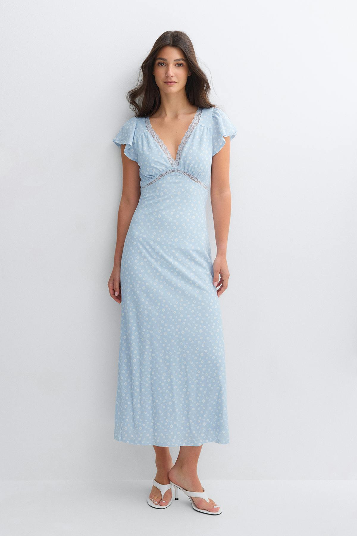Lace detail midi dress - Blanc cassé