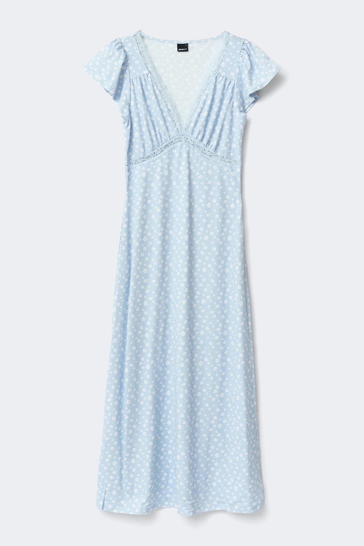 Lace detail midi dress - Blue flower