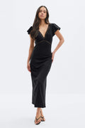 Lace detail midi dress - Black dot