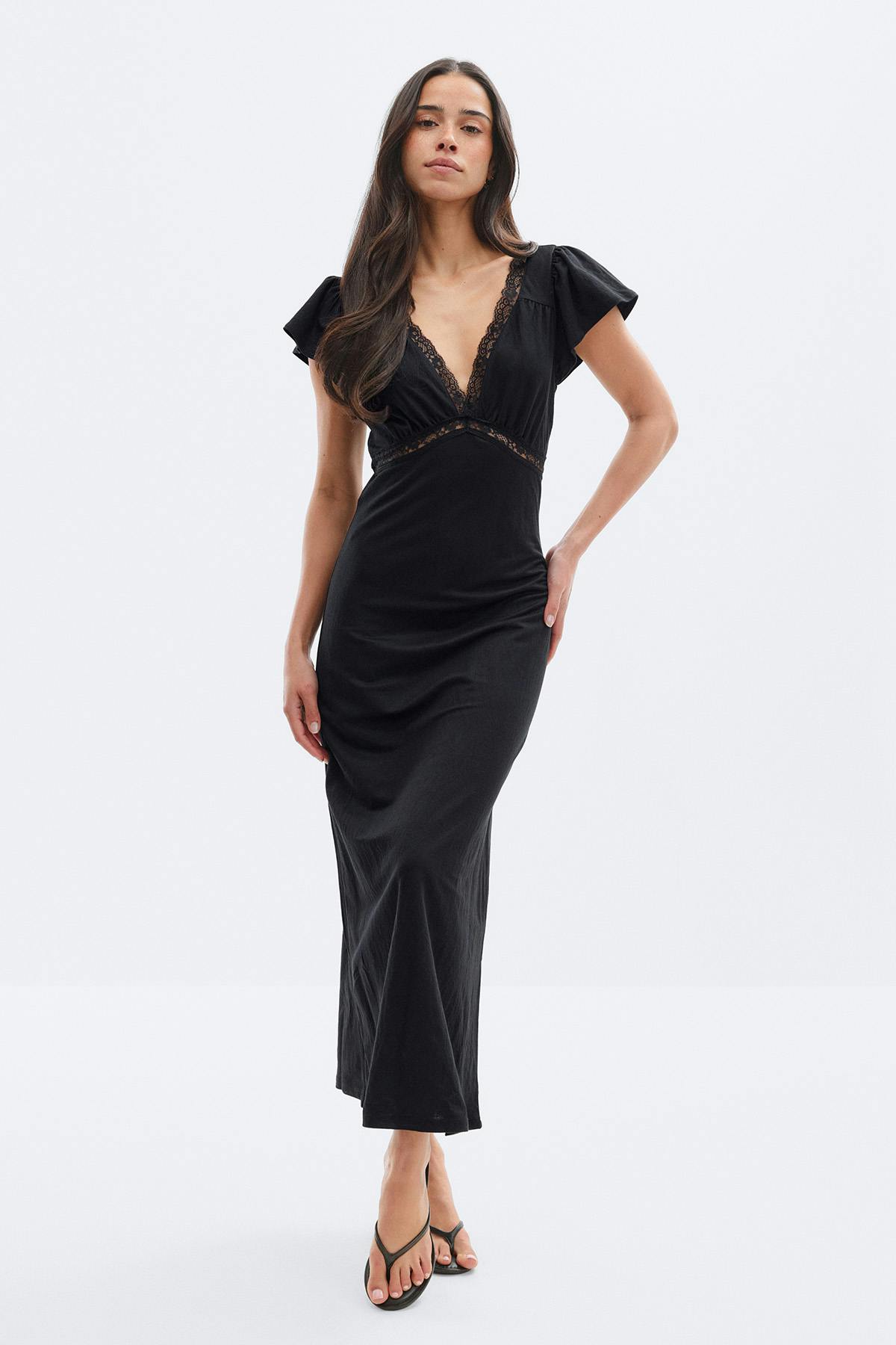 Lace detail midi dress - Black dot