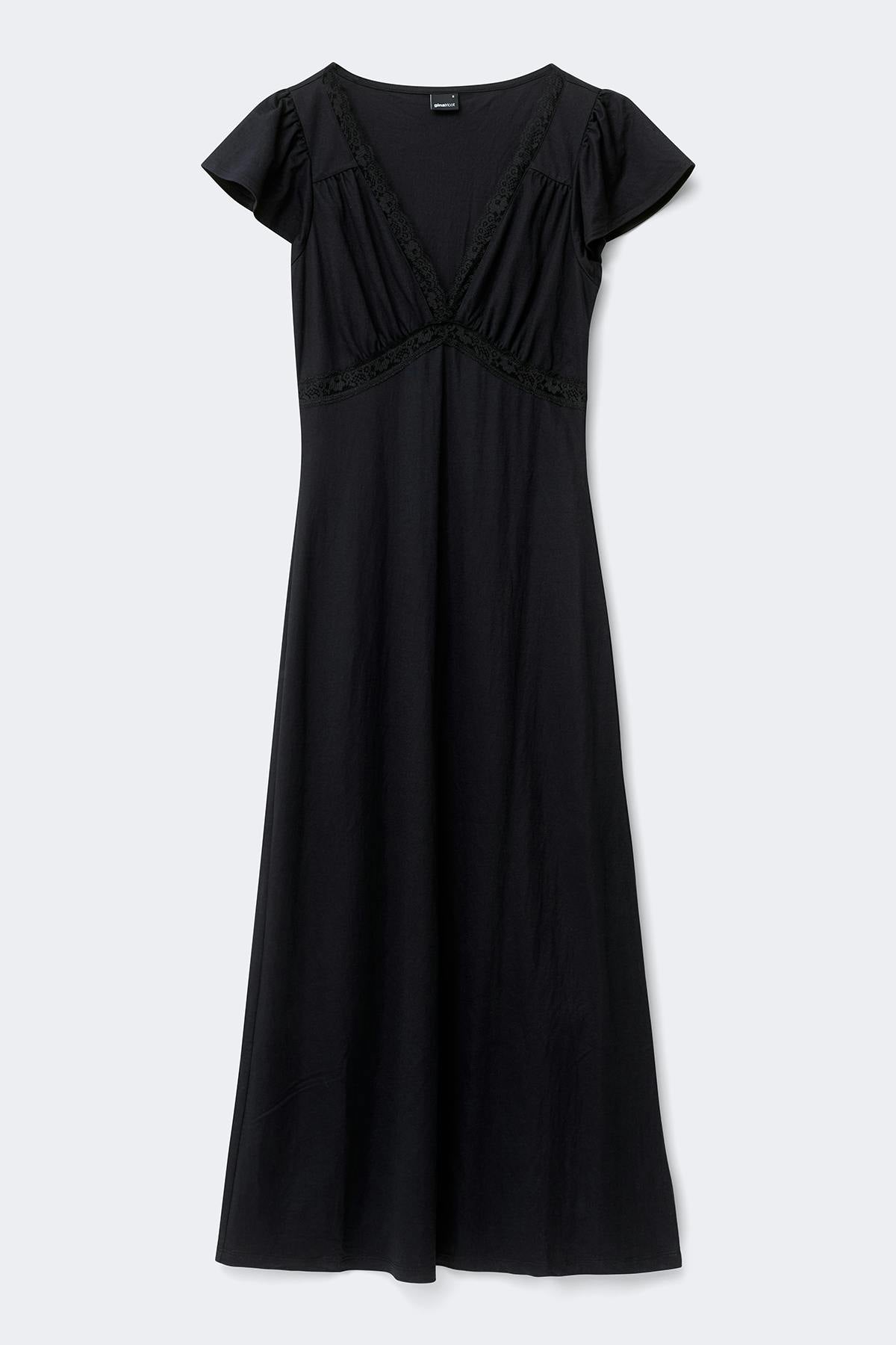 Lace detail midi dress - Noir