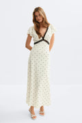 Lace detail midi dress - Black dot