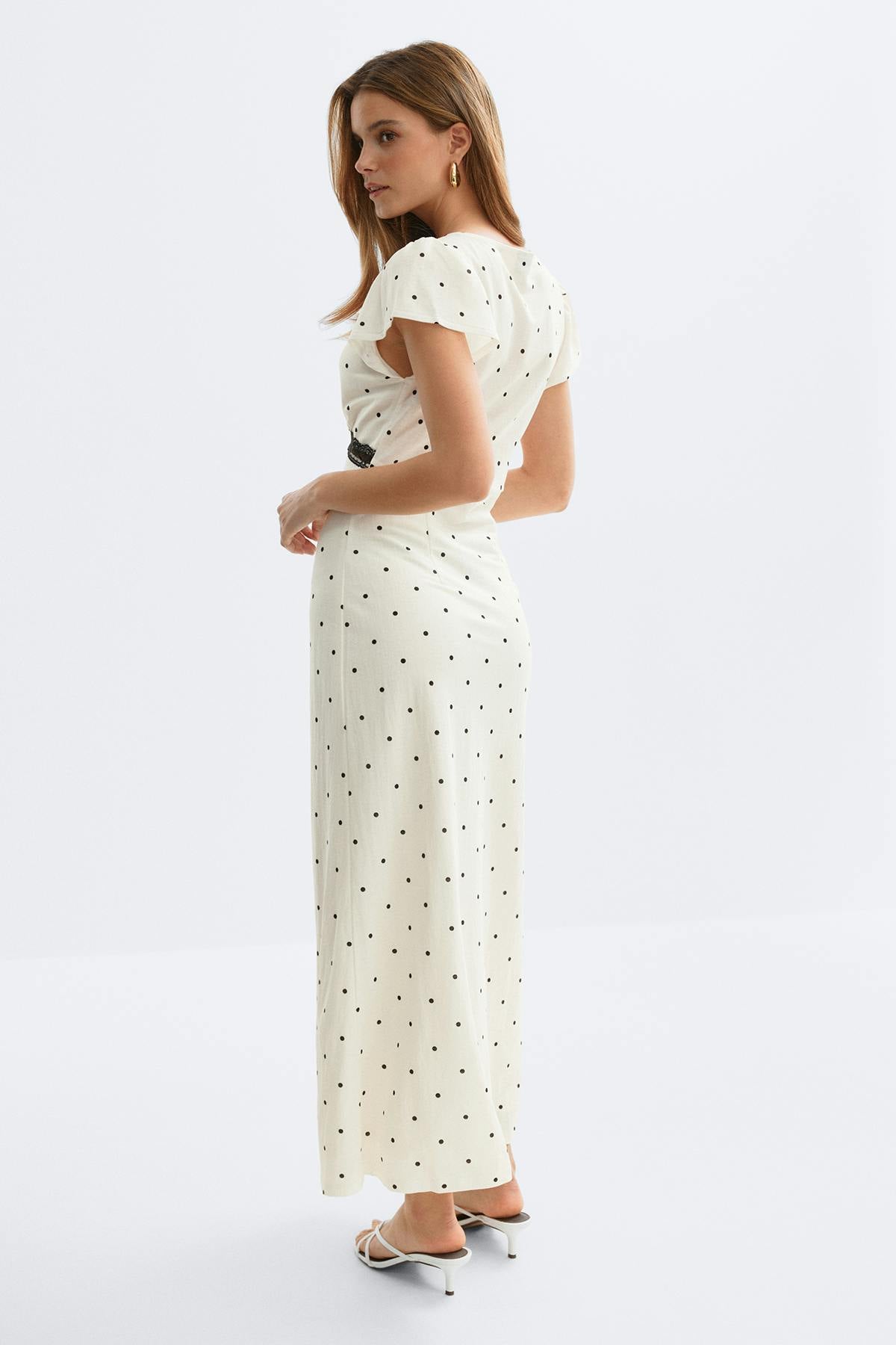 Lace detail midi dress - Black dot