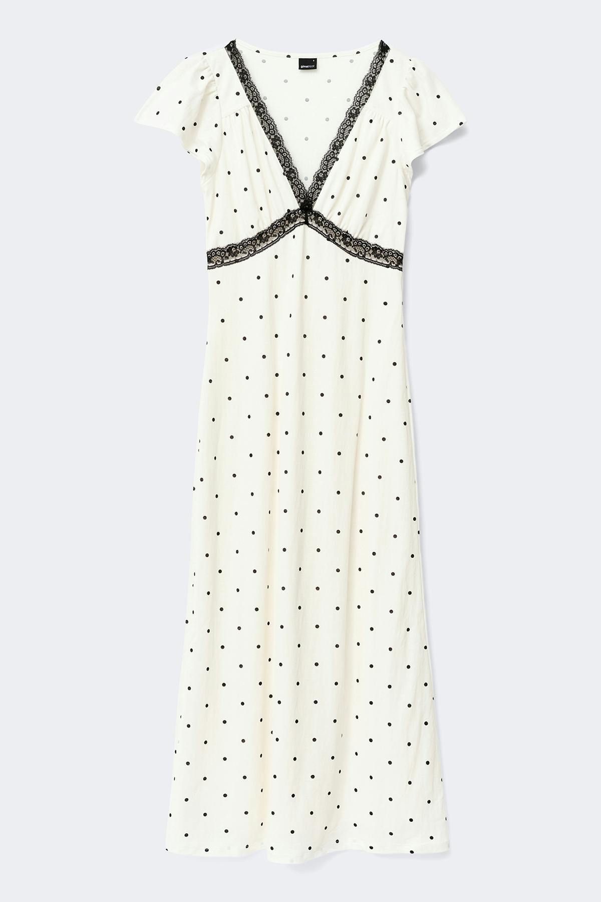 Lace detail midi dress - Black dot