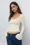 Lace detail scoop neck top - Noir