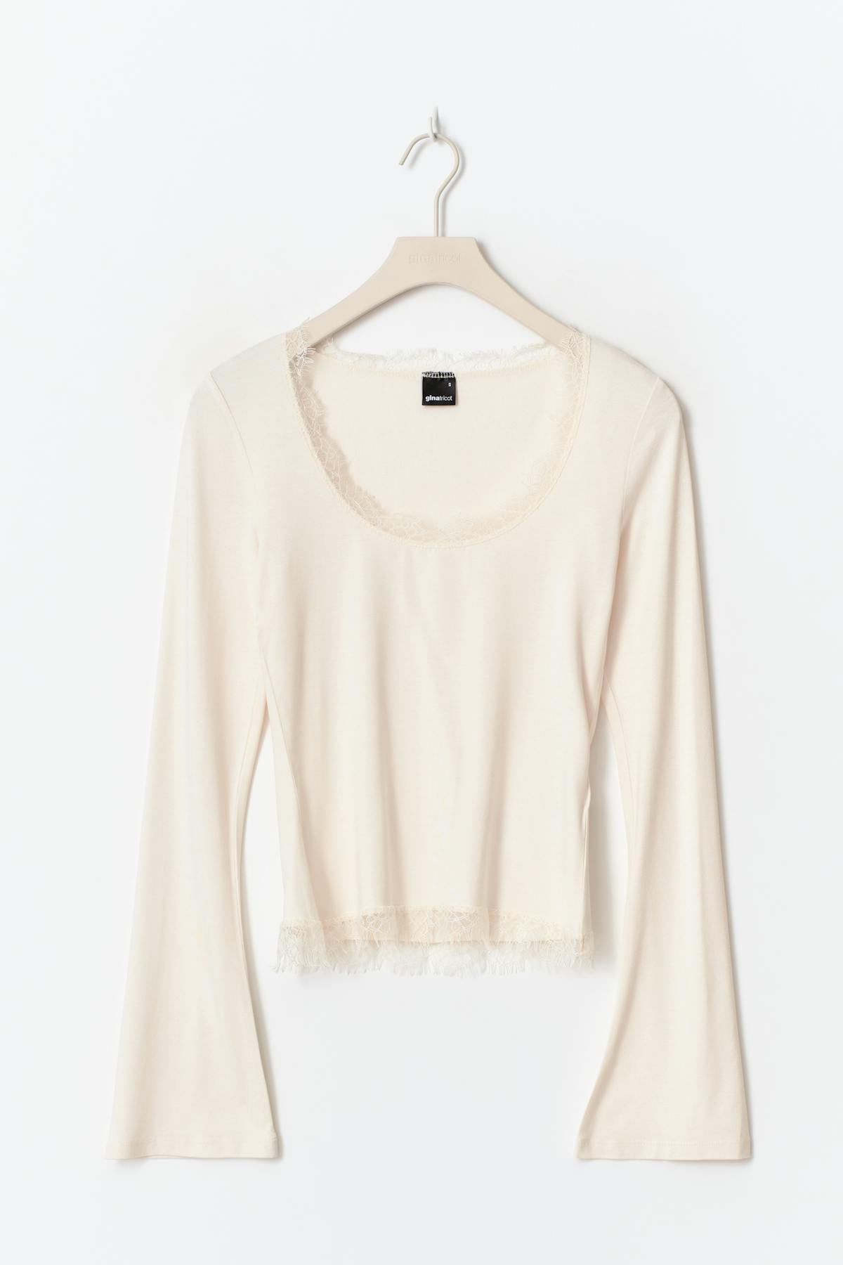 Lace detail scoop neck top - Gardenia