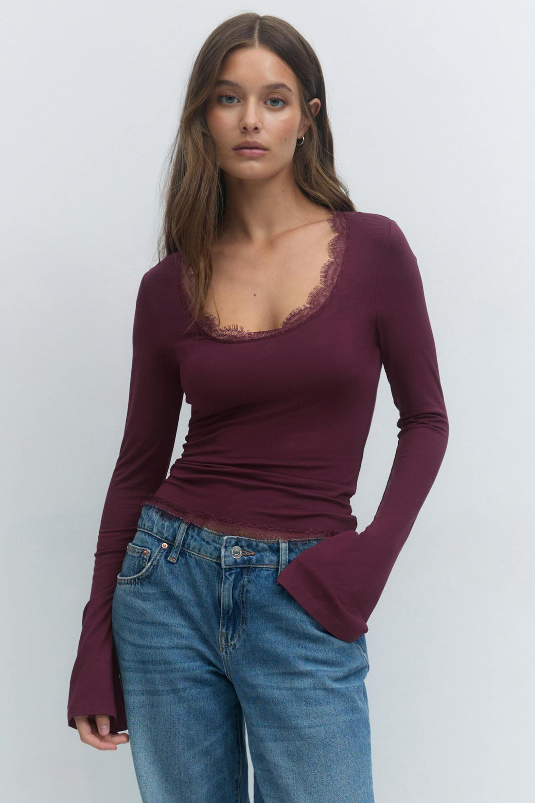 Lace detail scoop neck top - Wine tasting