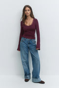 Lace detail scoop neck top - Wine tasting