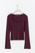 Lace detail scoop neck top - Wine tasting