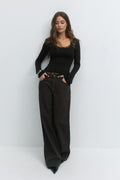Lace detail scoop neck top - Noir