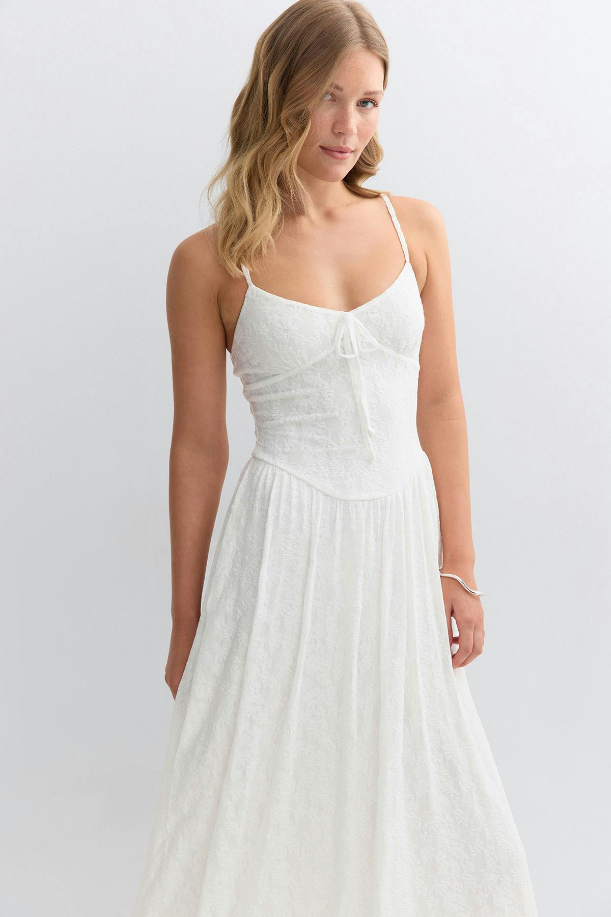 Floral corset midi dress - Blanc cassé