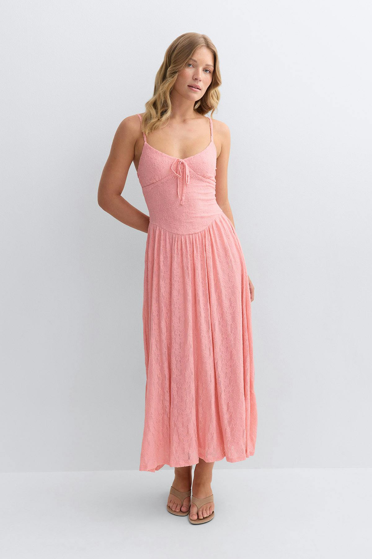 Floral corset midi dress - Powder pink