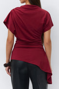 Asymmetric funnel neck top - Pomegranate