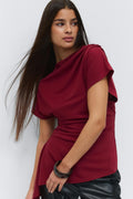 Asymmetric funnel neck top - Pomegranate