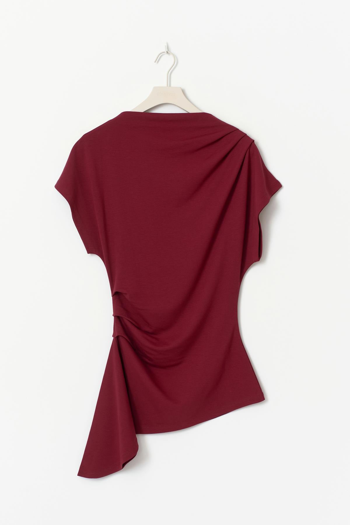 Asymmetric funnel neck top - Pomegranate