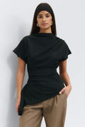Asymmetric funnel neck top - Noir