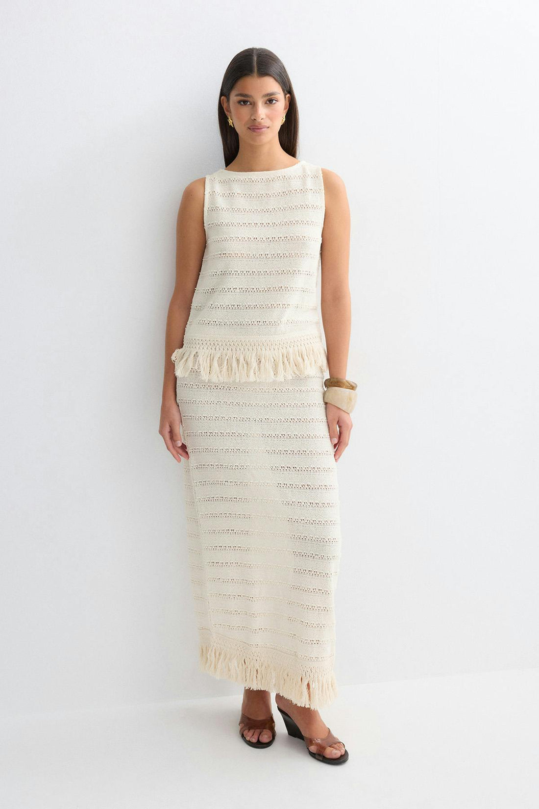 Crochet fringe skirt - Crème