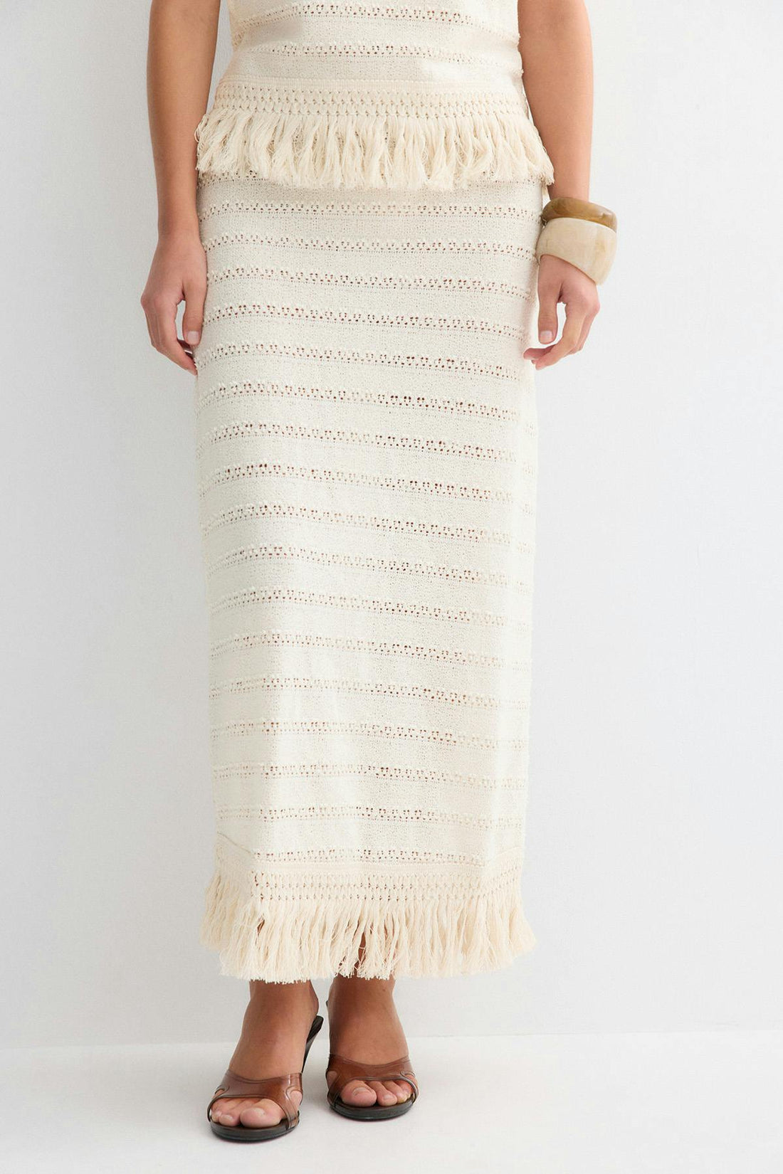 Crochet fringe skirt - Crème