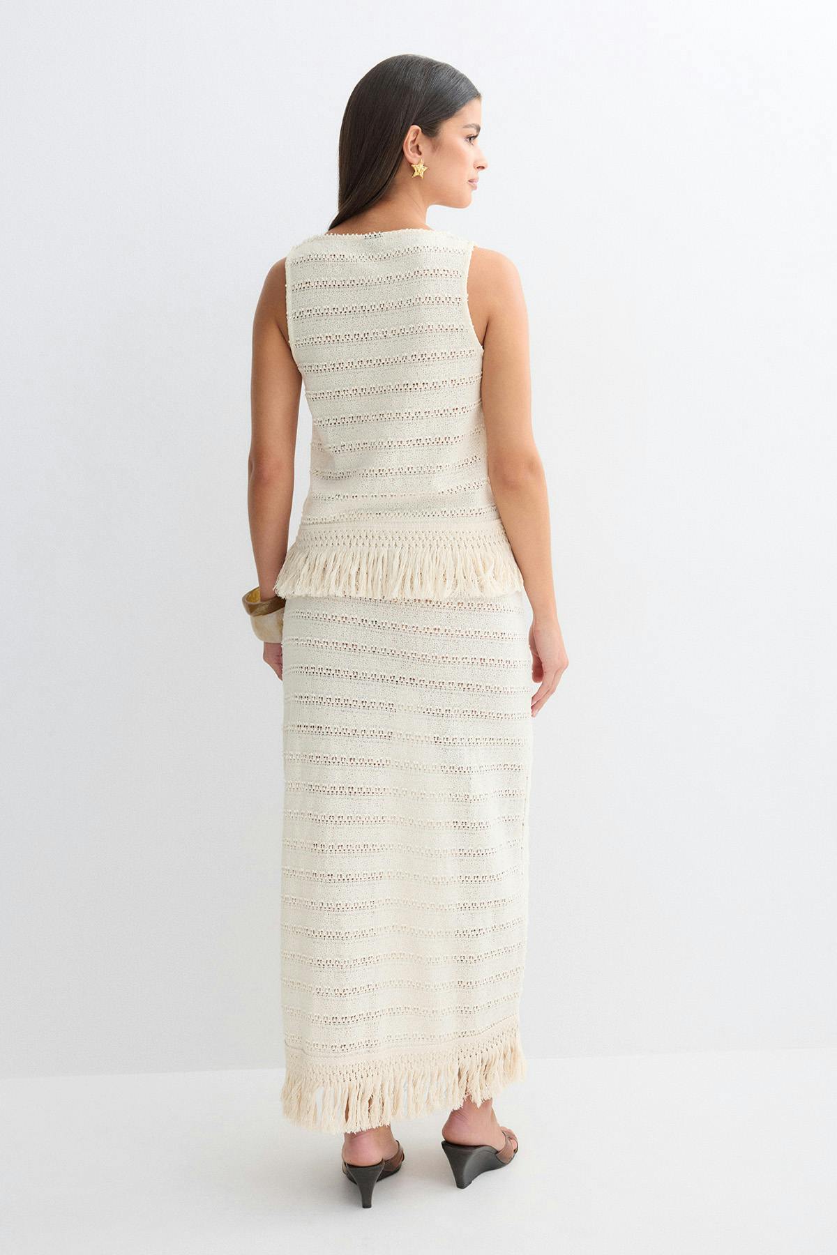 Crochet fringe skirt - Crème