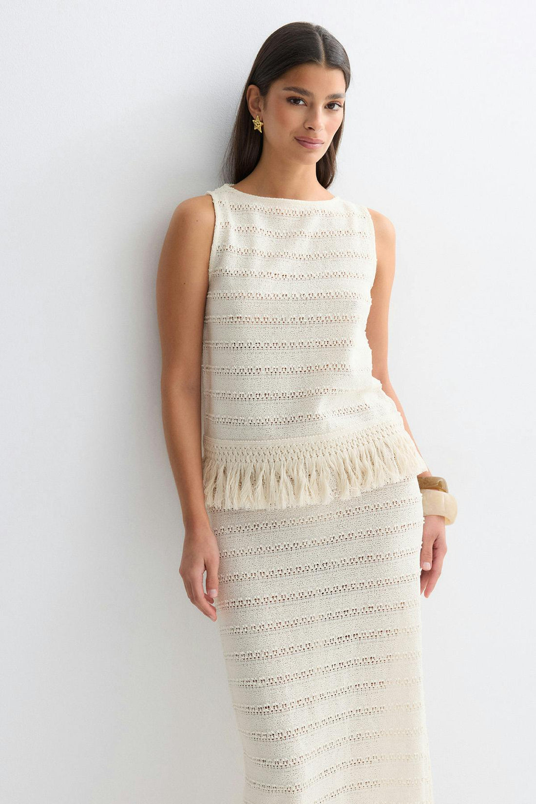 Crochet fringe top - Crème