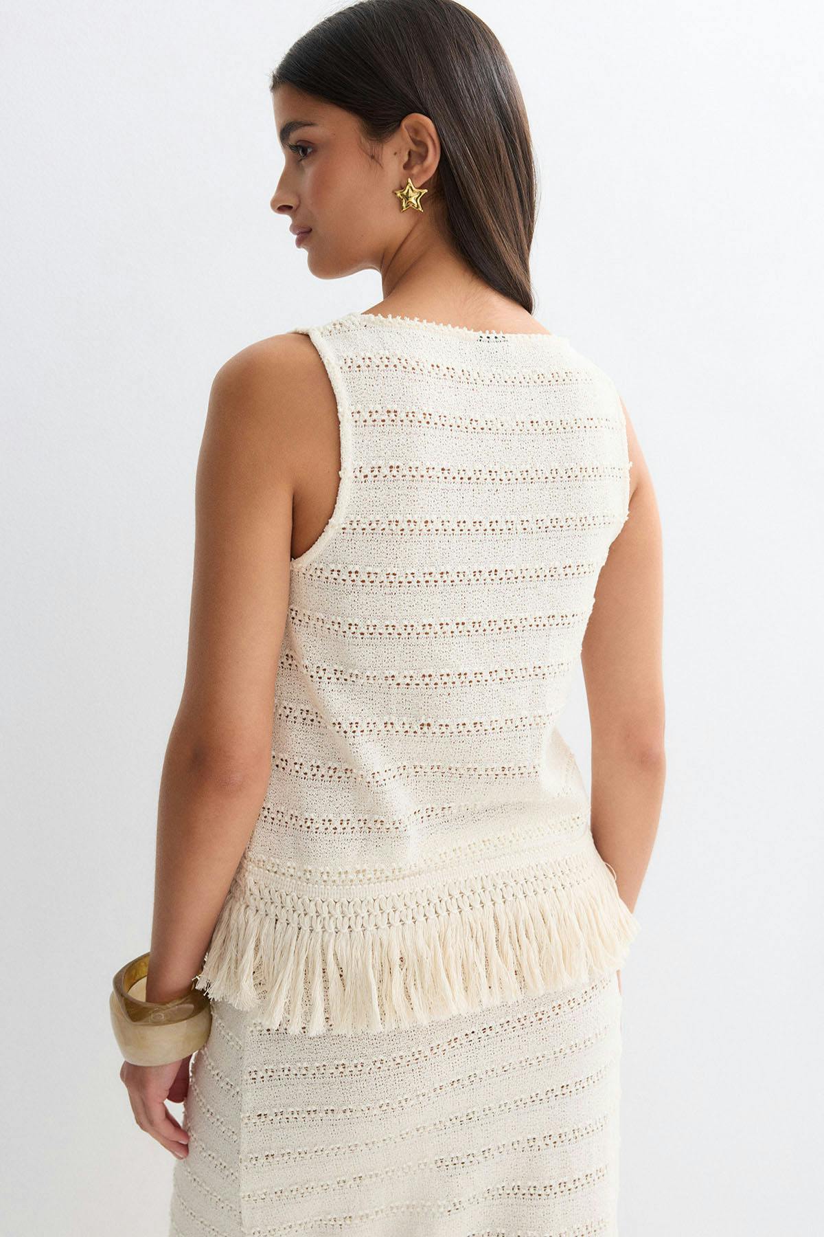 Crochet fringe top - Crème