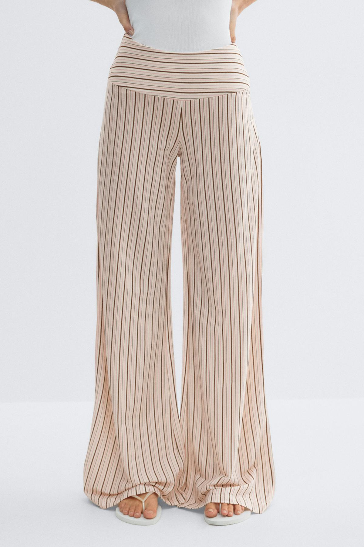 Wide leg trousers - Beige/stripe