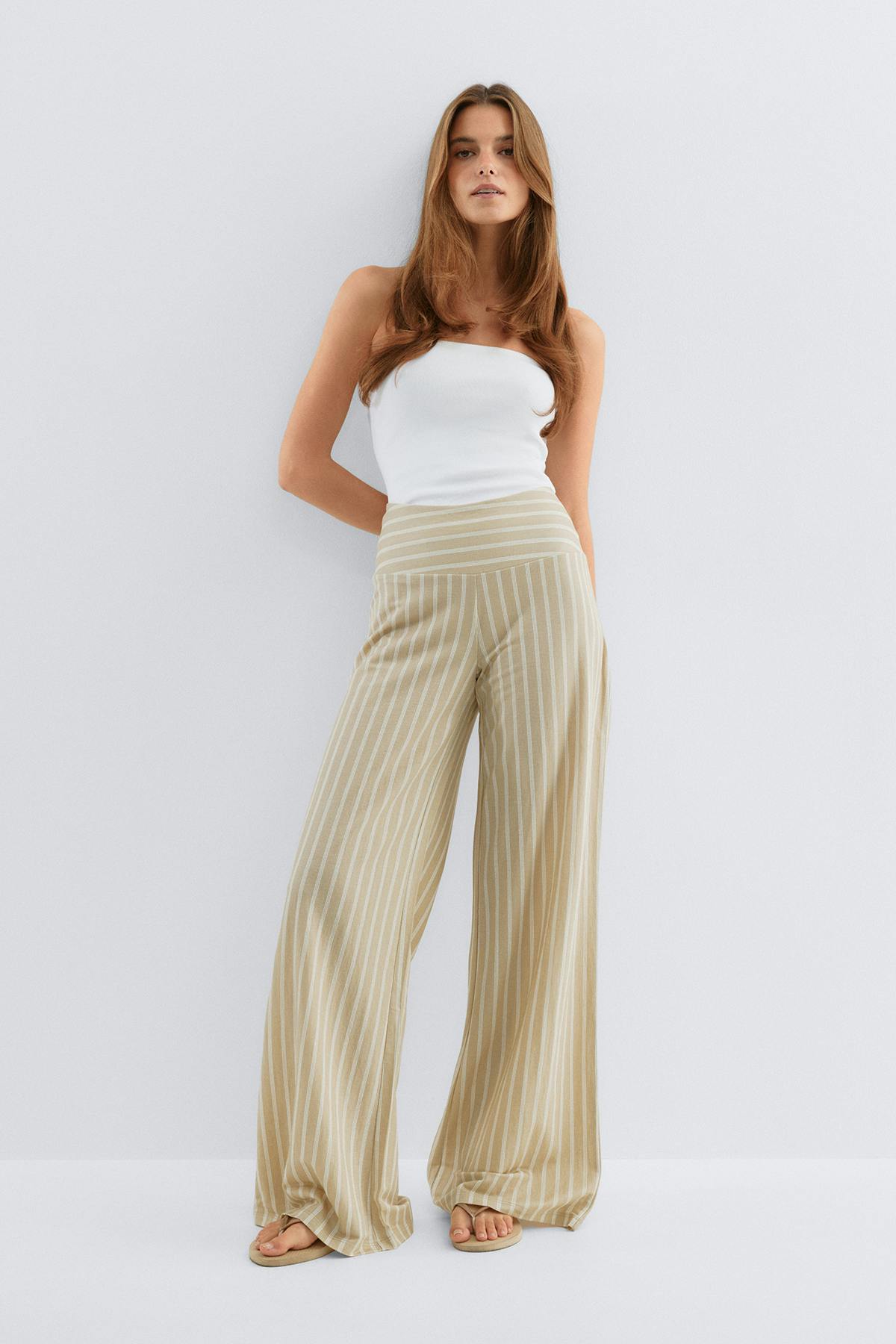 Wide leg trousers - Brown/stripe