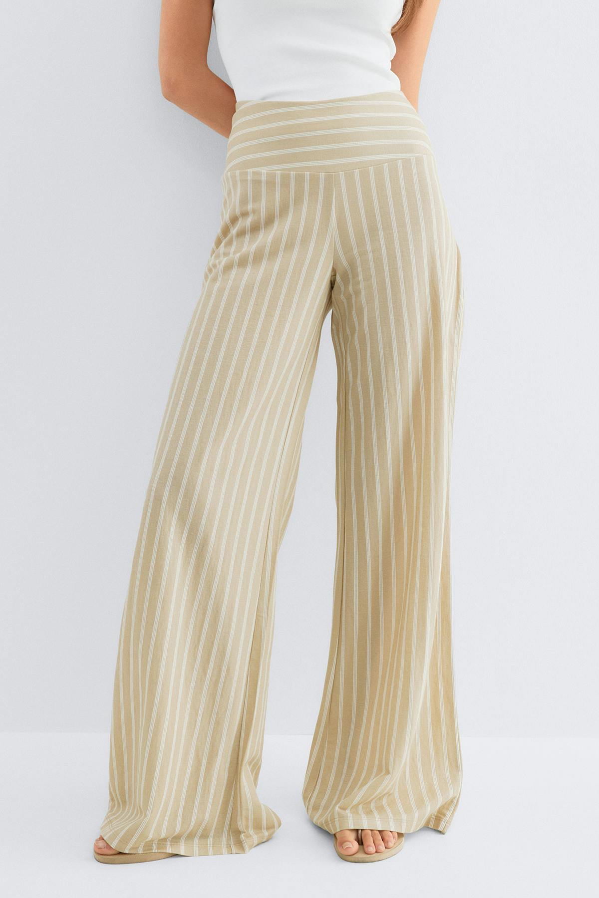 Wide leg trousers - Beige/stripe