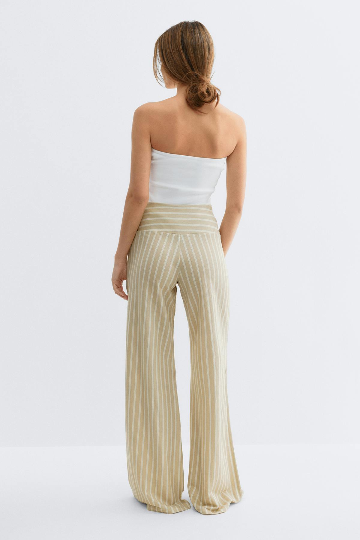 Wide leg trousers - Beige/stripe