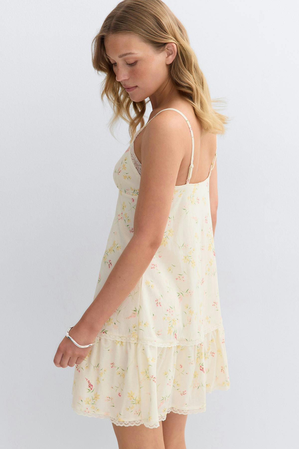 Lace detail strap dress - White/tassel