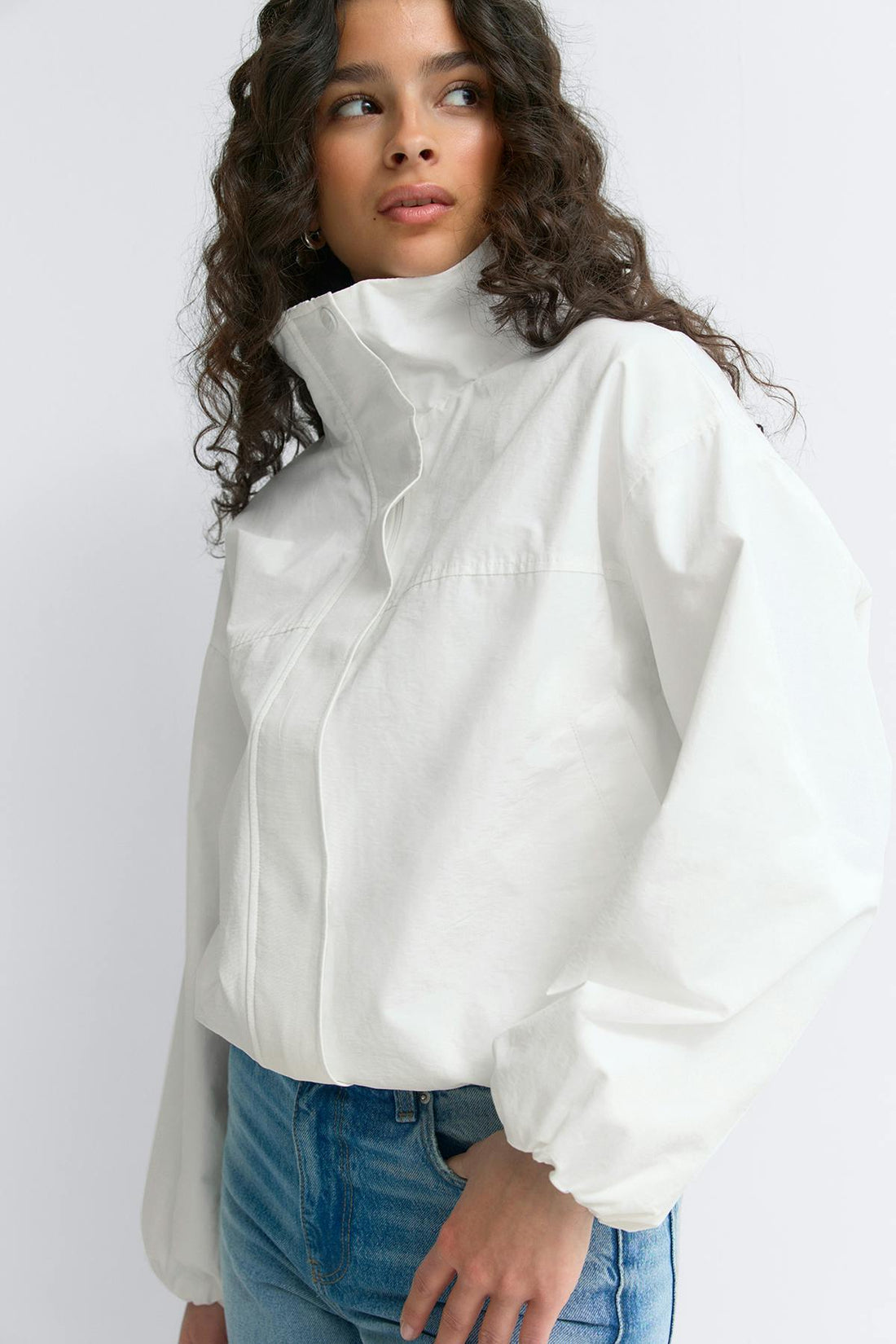 High neck sporty jacket - Blanc