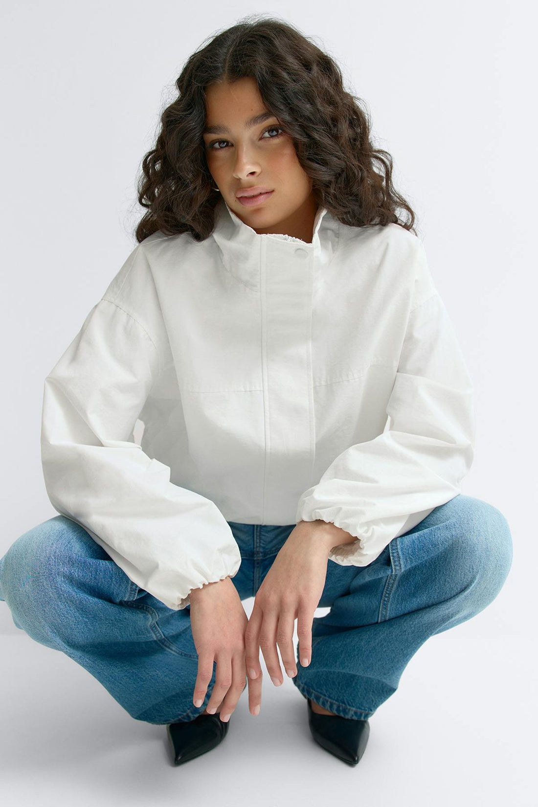 High neck sporty jacket - Blanc