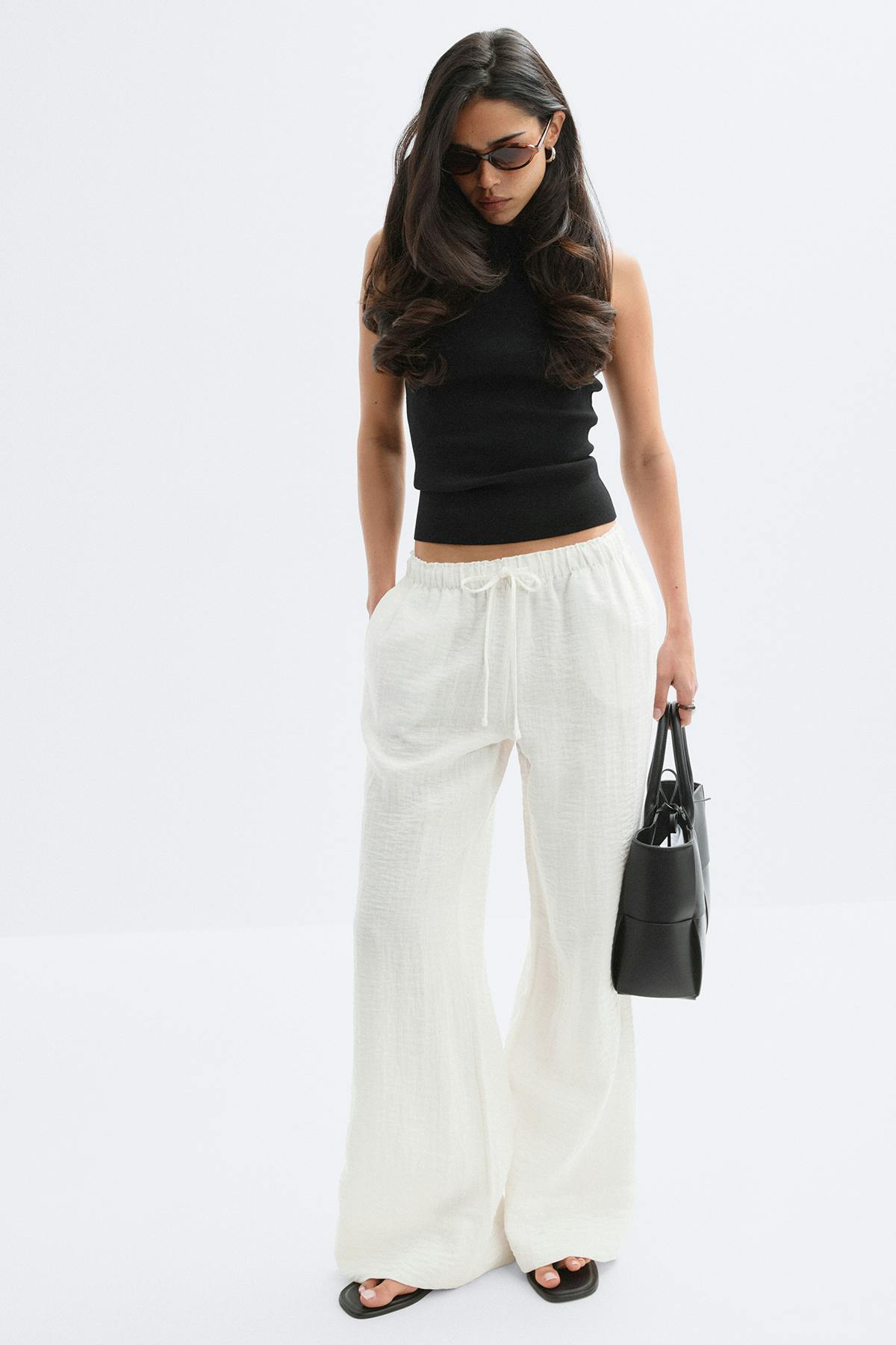 Wide drawstring trousers - Marron foncé