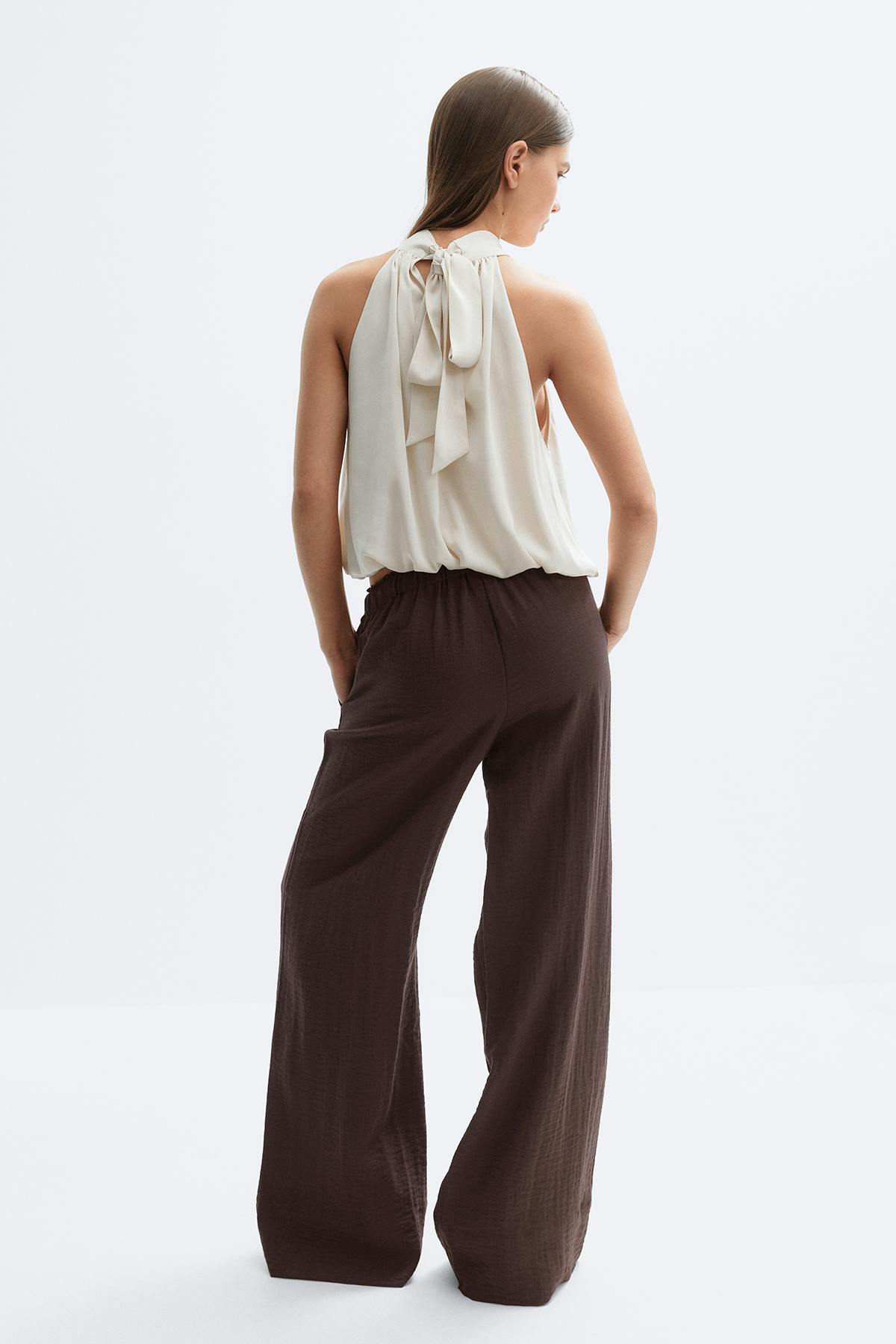 Wide drawstring trousers - Marron foncé