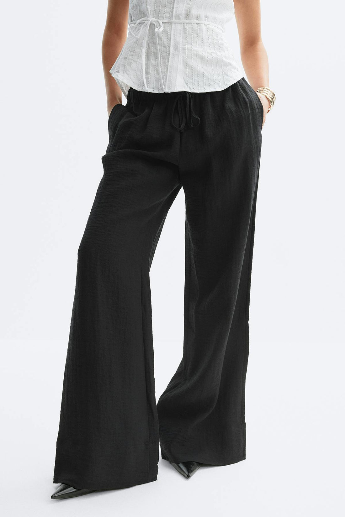 Wide drawstring trousers - Noir