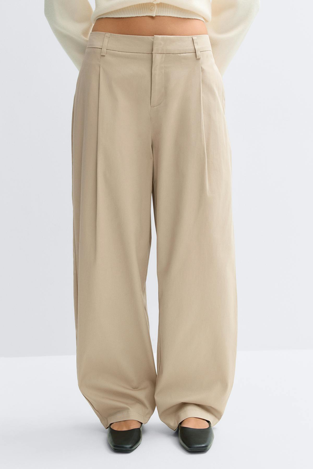 Cotton barrel trousers - Khaki beige