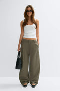 Cotton barrel trousers - Khaki green