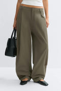 Cotton barrel trousers - Khaki green