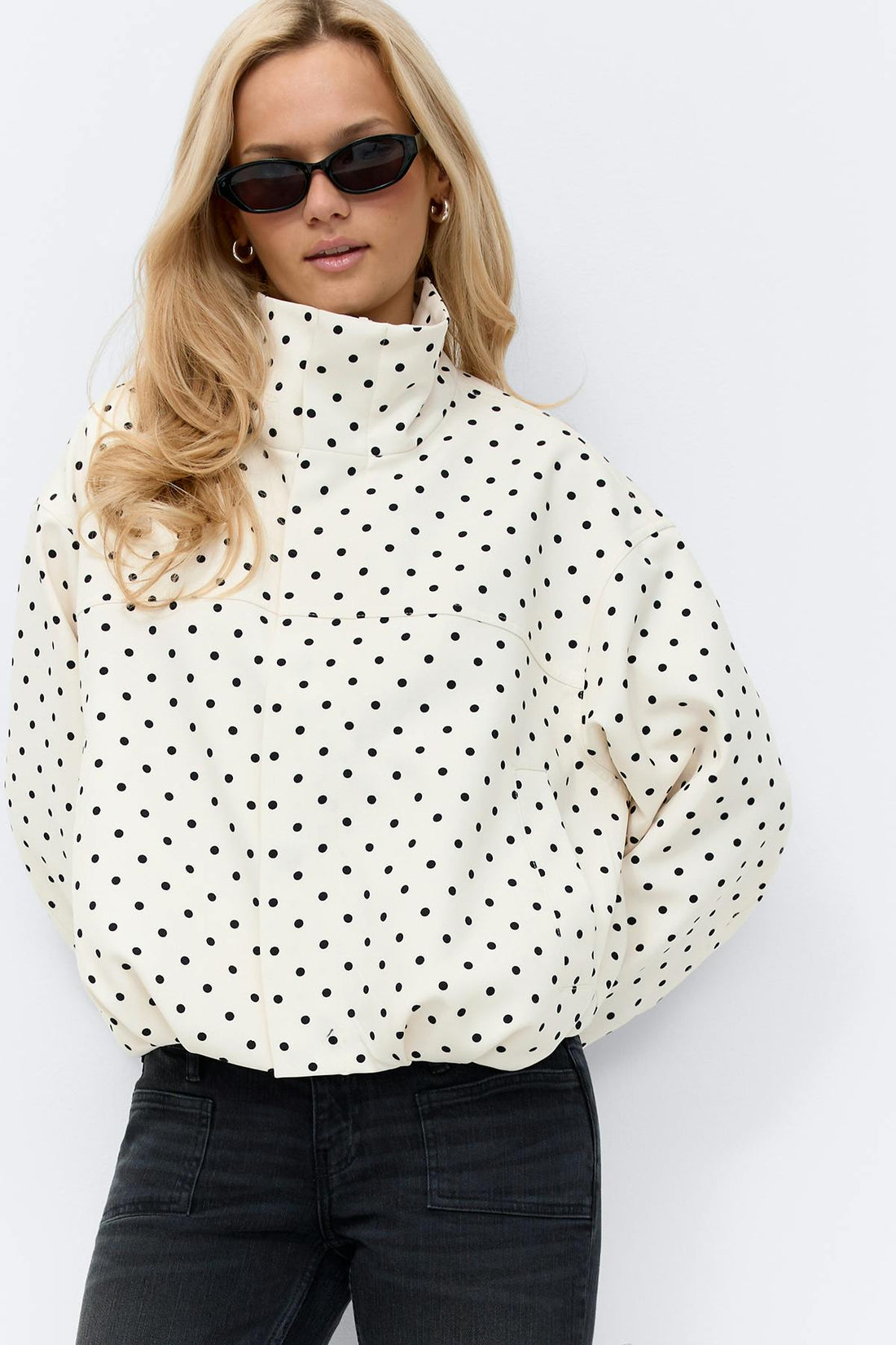 High neck dot jacket - Creme/dot