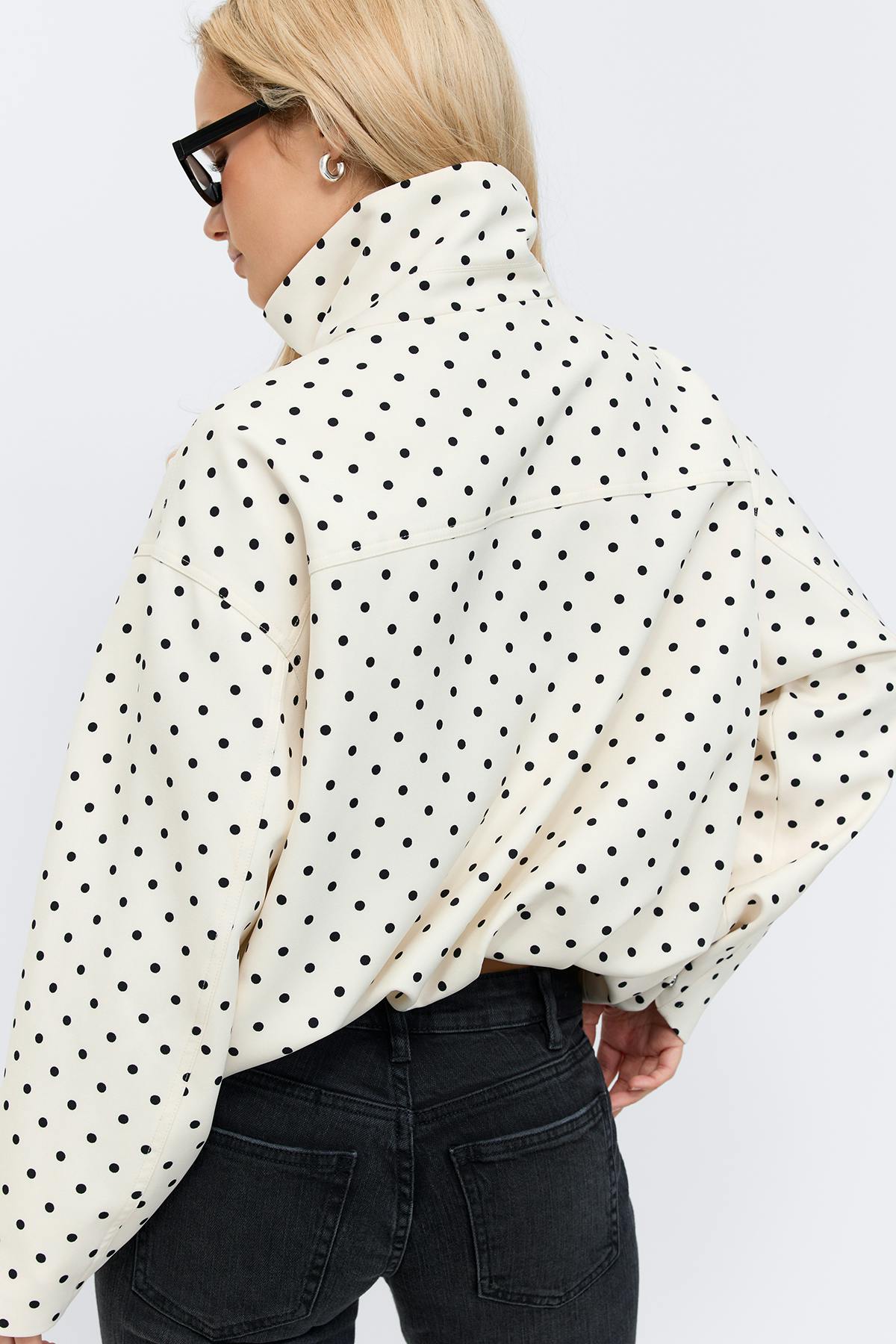 High neck dot jacket - Creme/dot