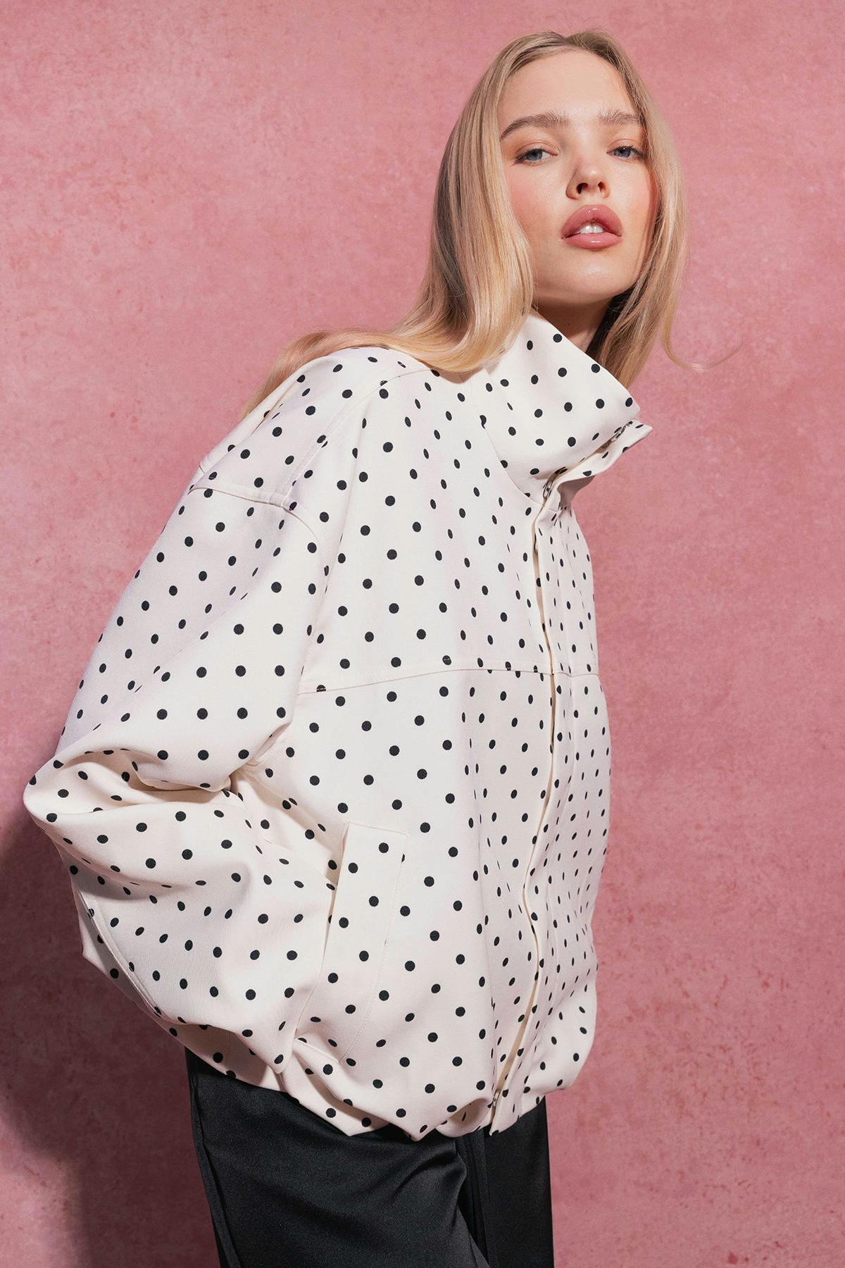 High neck dot jacket - Creme/dot