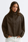 High neck dot jacket - Creme/dot