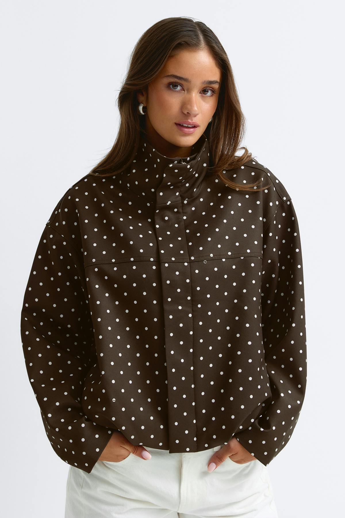 High neck dot jacket - Creme/dot