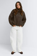 High neck dot jacket - White dot/brown
