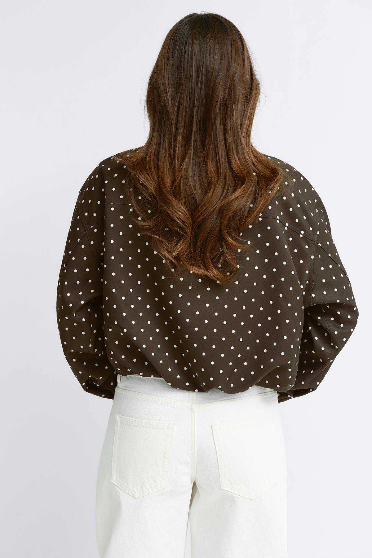 High neck dot jacket - White dot/brown