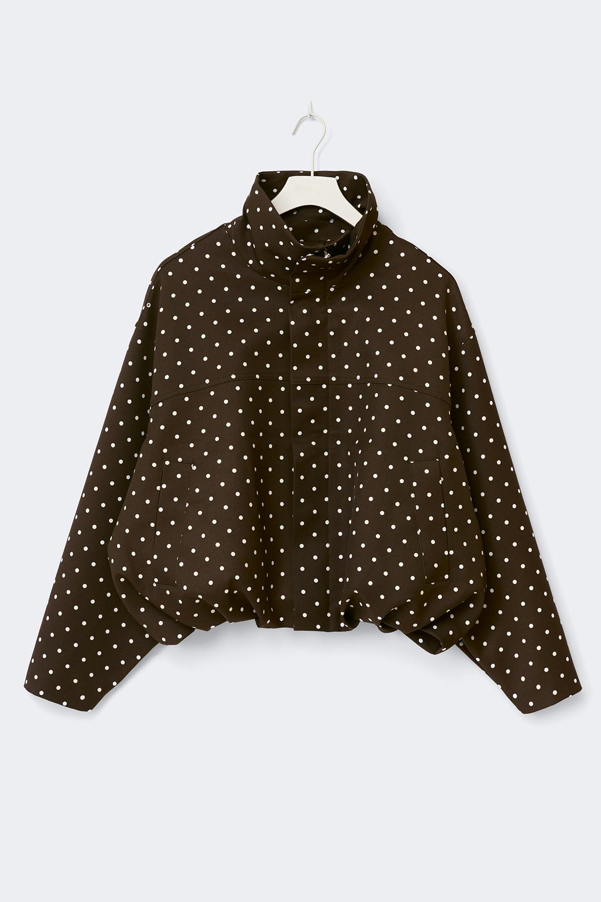 High neck dot jacket - White dot/brown