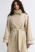 High neck cotton trench coat - Khaki beige