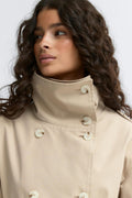 High neck cotton trench coat - Khaki beige